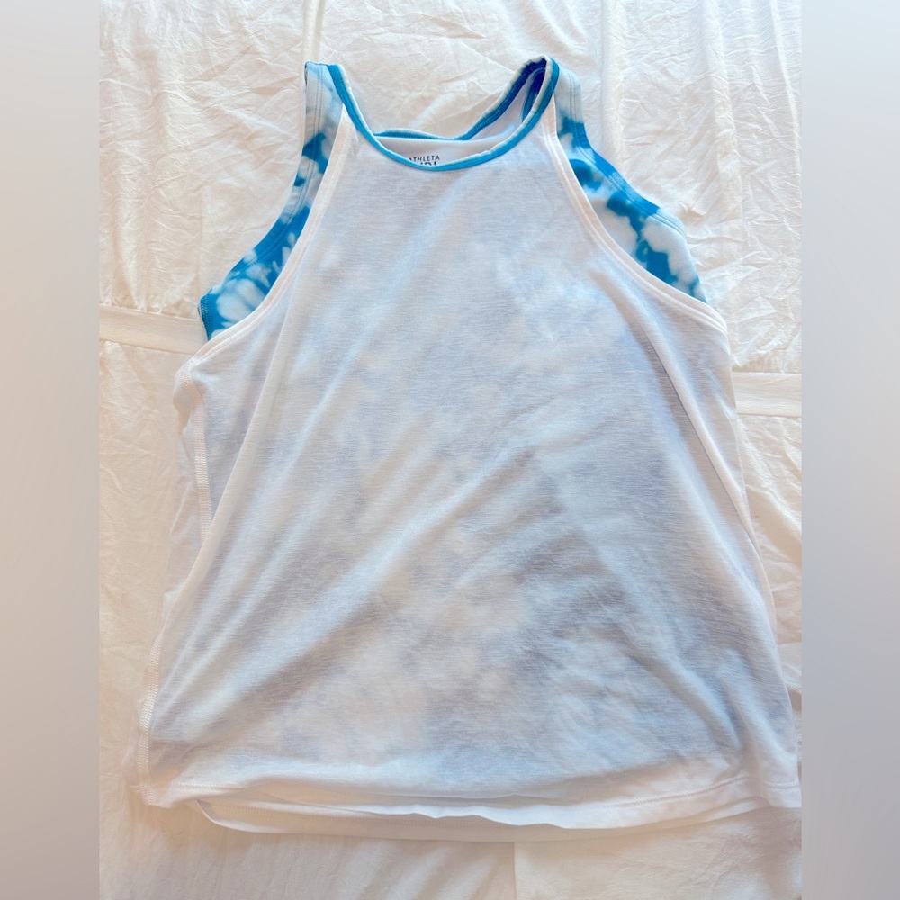 Athleta girl tank, blue with white polka dots